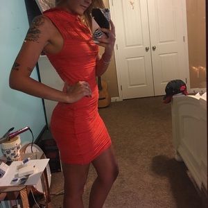 Bebe Lace High Neck Mini Dress